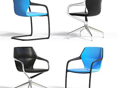 Stylish Modern Office Chairs With Blue And Black Ergonomic Armrests And Metal Base 3d model