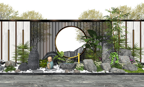 New Chinese style landscape sketch landscape sketch courtyard landscape wall 3d model