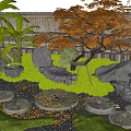 Japanese Garden Stepping Stones With Green Grass Rocks Maple Tree Bamboo Fence And Stone Lantern