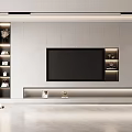 Modern TV Wall Interior Design With Built-in TV White Cabinets Side Shelves And LED Lighting