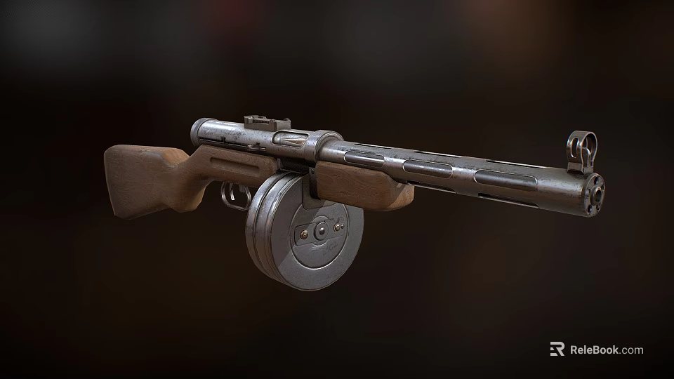 Classic Vintage Rifle Featuring Wooden Stock Drum Magazine And Metal Components 3d model 
