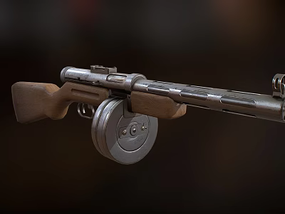Classic Vintage Rifle Featuring Wooden Stock Drum Magazine And Metal Components 3d model