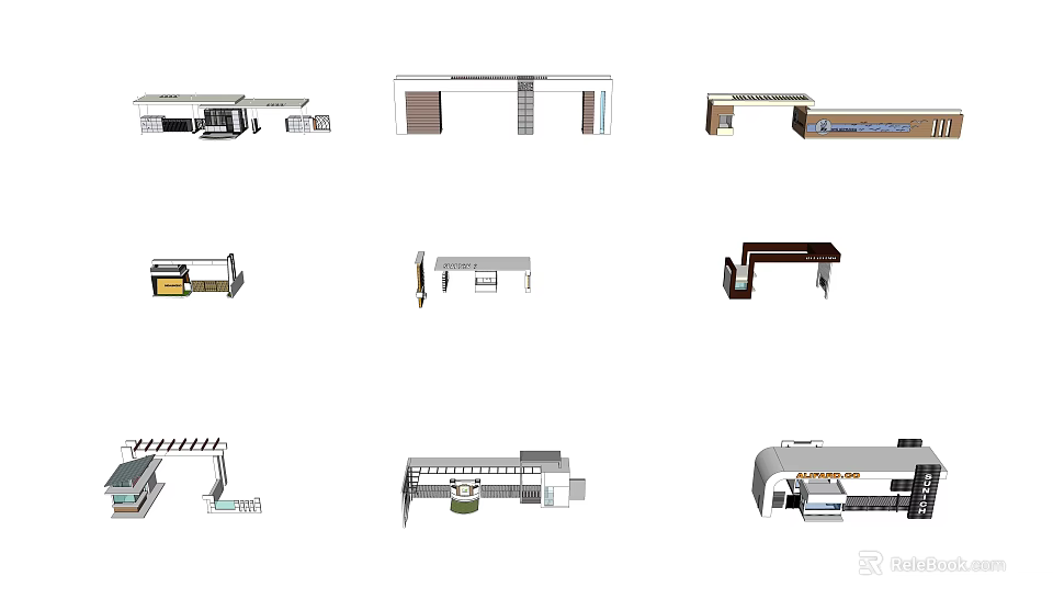 Modern Entrance Gate Design With Metal Frame And Glass Panels 3d model 