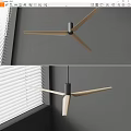 Modern Ceiling Fan With Wooden Blades And Gray Motor Near Window Blinds