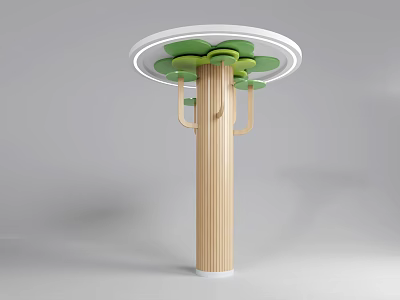 Decorative Wooden Column With Vertical Stripes White Circular Top Green Leaf Designs And Curved Brackets 3d model