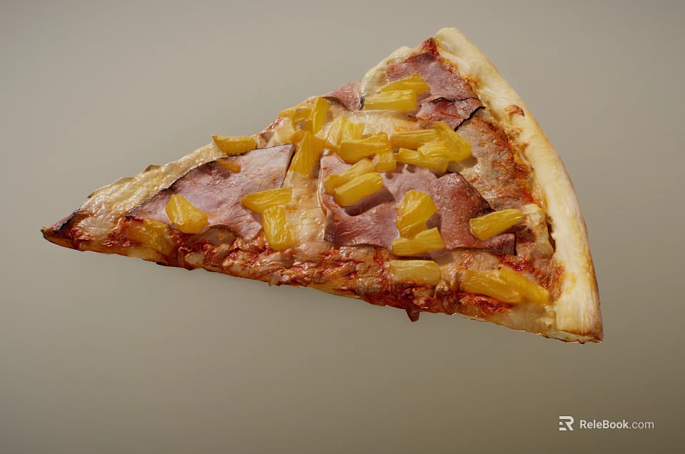 Tasty Pizza Slice With Fresh Ham And Pineapple Toppings 3d model 