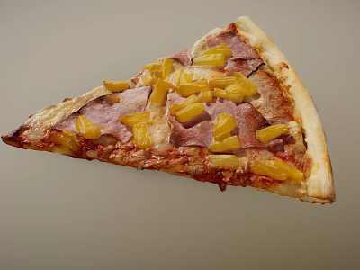 Tasty Pizza Slice With Fresh Ham And Pineapple Toppings 3d model