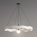 Modern White Chandelier With Wave Shaped Ring And Central Globe Bulb 3d model