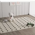 Square Area Rug with Black Squares in Kids Room Featuring Teddy Bear and Toy Car