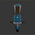 Retro Blue Toy Motorcycle With Yellow Headlights Black Seat And Silver Exhaust Pipe