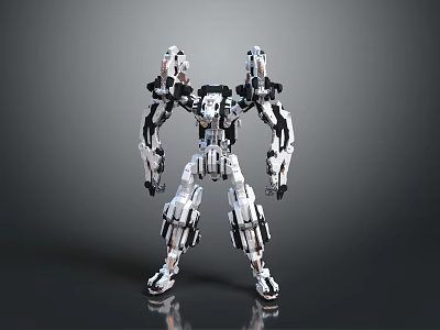 Futuristic Mechanical Robot Character In Black And White Standing Pose With Detailed Structure 3d model