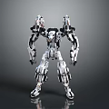 Futuristic Mechanical Robot Character In Black And White Standing Pose With Detailed Structure