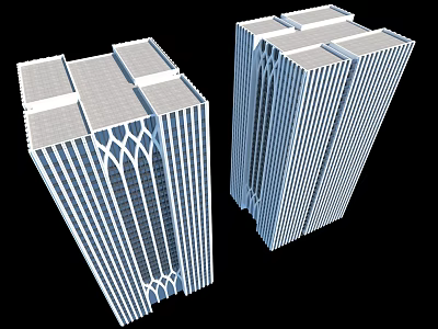 Modern High Rise Office Buildings With Vertical Lines And Top Geometric Patterns 3d model