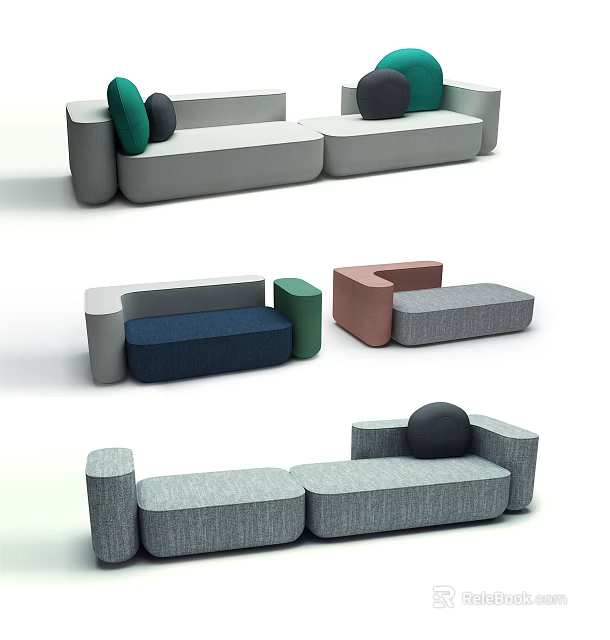 Versatile Modular Sofa Set In Modern Design With Colorful Modules And Soft Cushions 3d model 