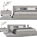 Modern Double Bed With Upholstered Headboard Bedside Tables Vase Decor And Grey Rug