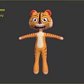 Cartoon Tiger Character With Striped Body Open Arms Yellow Fur Red Ears White Belly