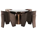 Elegant Dining Table Set With Upholstered Chairs Round Marble Top Copper Base 3d model