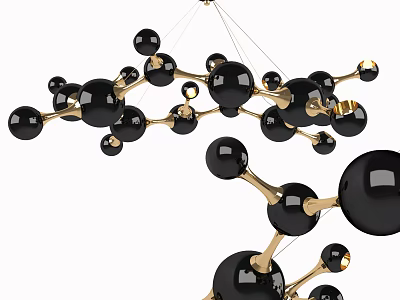 Modern Geometric Chandelier With Black Spheres And Golden Metal Frame 3d model