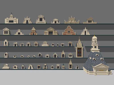 European-style window carved component combination 3d model