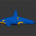 Blue and Yellow Orca Whale 3D Model with Sleek Design and Glossy Surface
