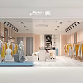 Modern Clothing Store Interior With Mannequins Hanging Garments And Display Shelves