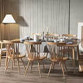 Modern Wooden Dining Table Set With Chairs Tableware Floor Lamp And Decor
