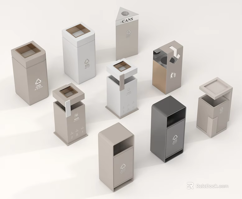 Public Facility Trash Bins With Various Designs And Modern Styles For Public Areas 3d model 