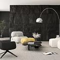 Modern Living Room Interior With Black Stone Wall White Sofas And Arched Floor Lamp 3d model
