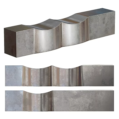 Modern Public Bench With Sleek Metal Surface And Wave Shaped Seats For Public Areas 3d model