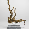 Golden Branch Shaped Decorative Ornament Set With Marble Base For Modern Interior