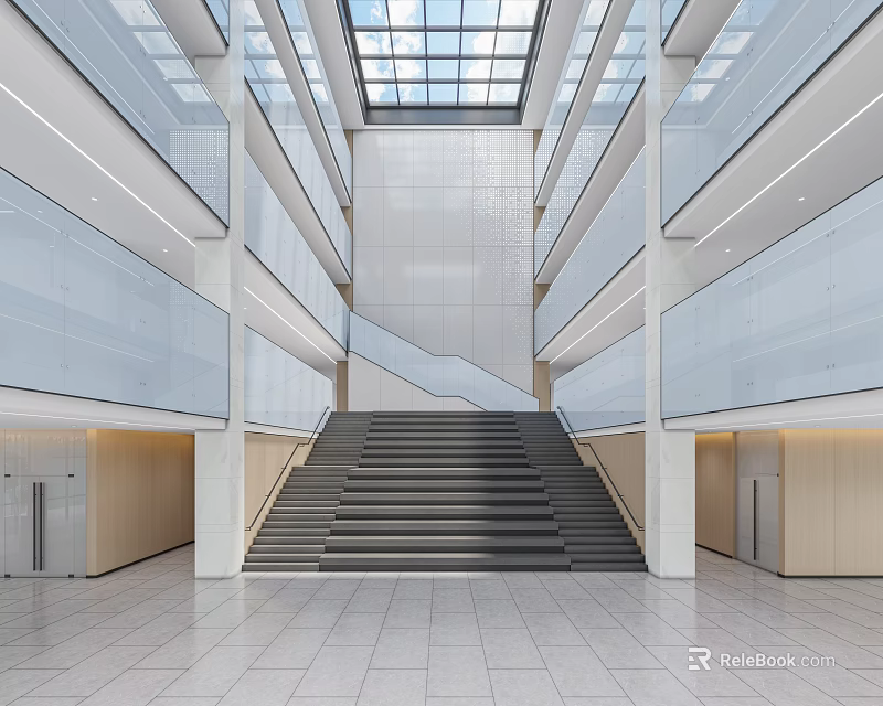 Modern Front Desk Reception Area With Glass Elements And Marble Countertop Design 3d model