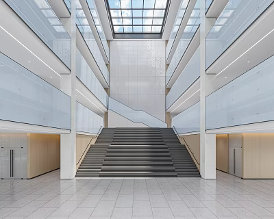 Modern Front Desk Reception Area With Glass Elements And Marble Countertop Design 3d model