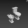 White Toilet with Pedestal Sink in Bathroom with Black Tiled Wall