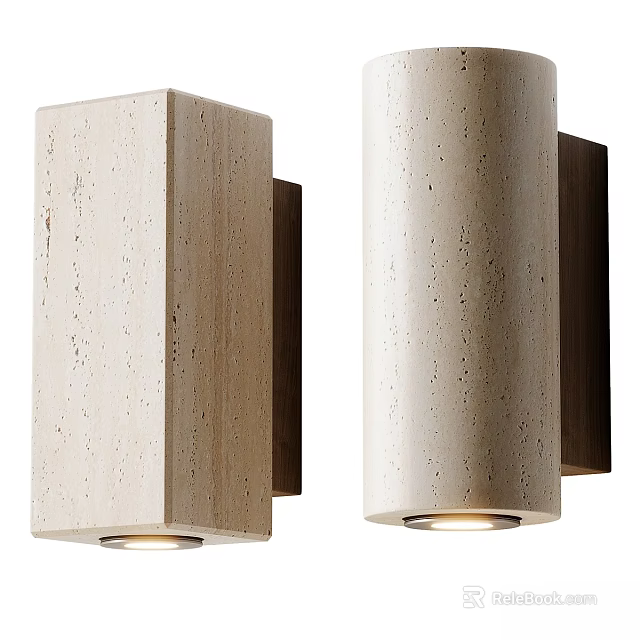 Modern Travertine Wall Sconces Square And Cylindrical Design With Warm Light 3d model 