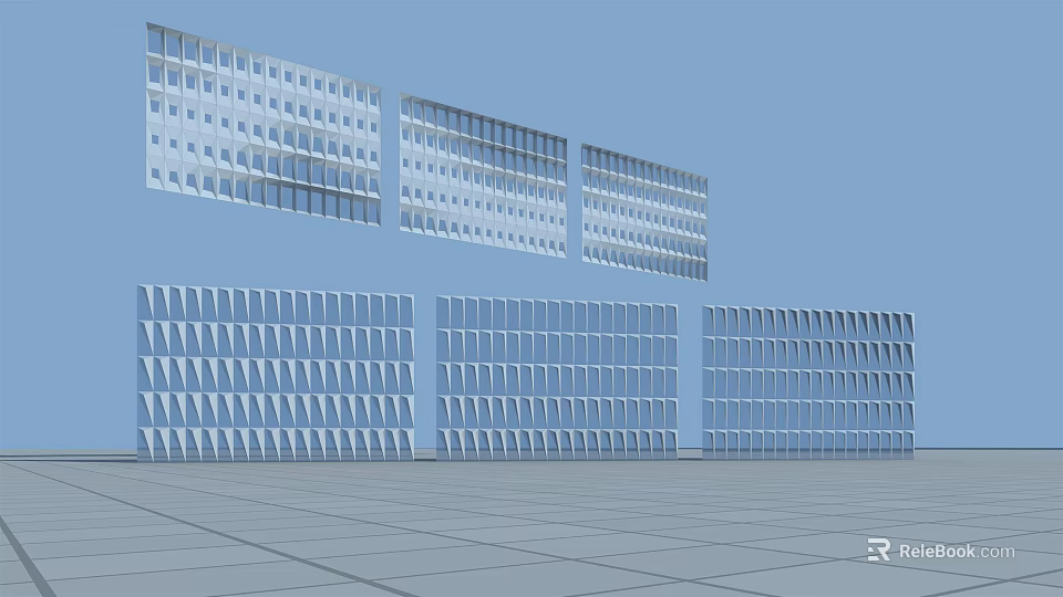 Modern Wall Panels With Geometric Grid Patterns In Interior Design 3d model