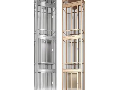 Modern Elevator Design With Silver And Gold Metal Frame Structure Details 3d model