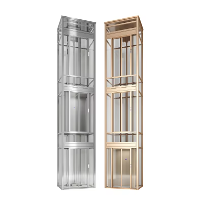 Modern Elevator Design With Silver And Gold Metal Frame Structure Details 3d model