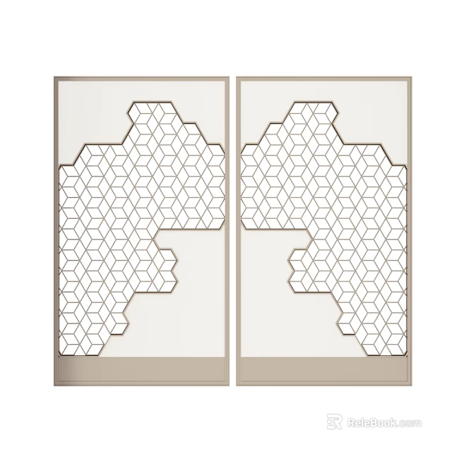 Modern Geometric Room Divider Design With Brown Hexagonal Grid On White Panel 3d model