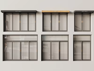 Various Window Designs With Different Top Styles Glass Panels And Metal Handles For Home Use 3d model