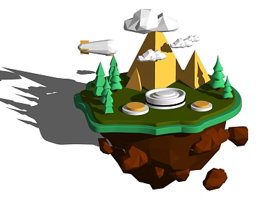 3D Floating Island Ornament with Trees Pyramid Tents Clouds and Airplane for Home Decor 3d model