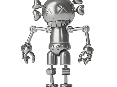 Silver Robot Decorative Ornament Set With Mechanical Joints And Crossed Eyes Design 3d model