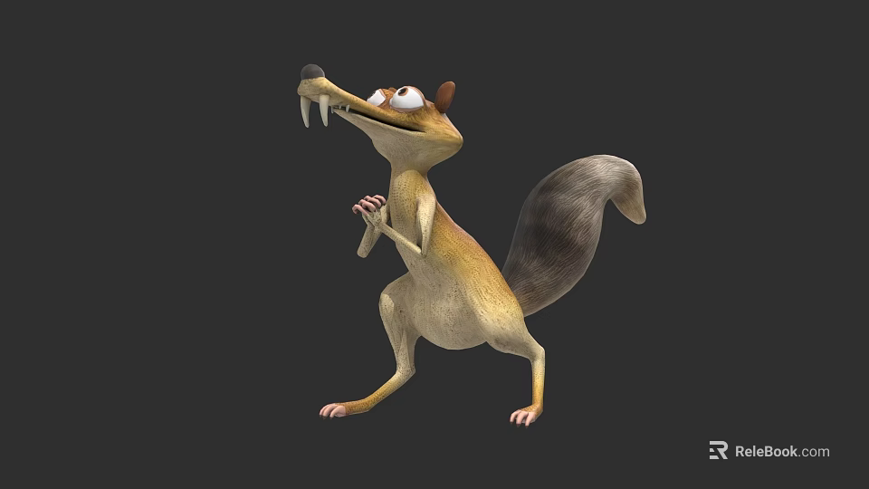 Cartoon Squirrel Character With Large Teeth Brown Ears Yellow Body Standing On Black Background 3d model 