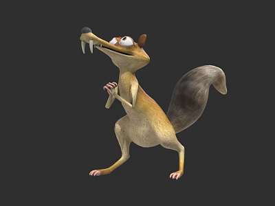 Cartoon Squirrel Character With Large Teeth Brown Ears Yellow Body Standing On Black Background 3d model