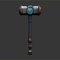 Ornate Fantasy Hammer With Metallic Head Blue Gemstone And Carved Handle