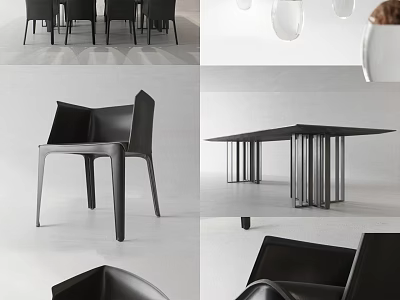 Modern Black Dining Table Set With Unique Chair Design And Sleek Structure 3d model