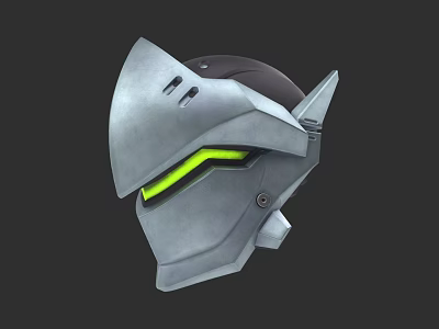 Game Movie Character Helmet Silver Metallic Design With Neon Green Glowing Visor 3d model