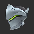 Game Movie Character Helmet Silver Metallic Design With Neon Green Glowing Visor