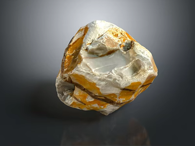 Natural Wooden Stone Material Piece with Yellow White Patterns and Irregular Surface Texture 3d model