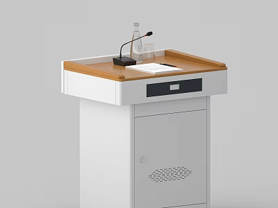Modern Wooden Top Podium With White Base Microphone Drawer And Glass 3d model