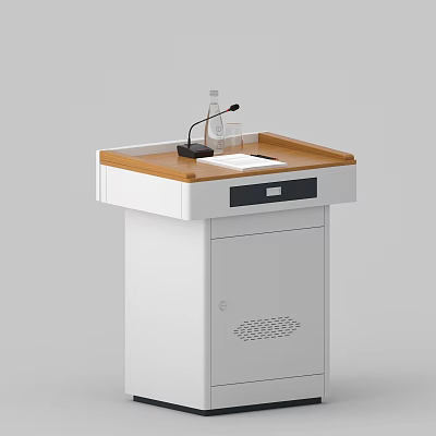 Modern Wooden Top Podium With White Base Microphone Drawer And Glass 3d model